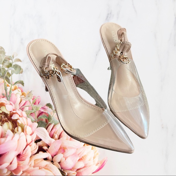 Stunner Embellished Slingback Clear Pumps. - Picture 3 of 6